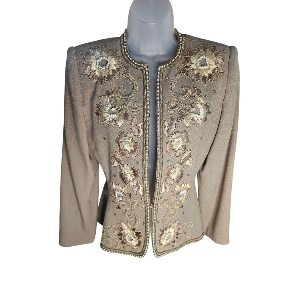 Nolan Miller Taupe Blush Beaded Jacket Sz 6 Embroidered Lined Vintage - Picture 2 of 11